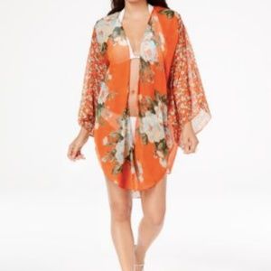 Cejon Floral Crinkle-Chiffon Kimono & Cover-up